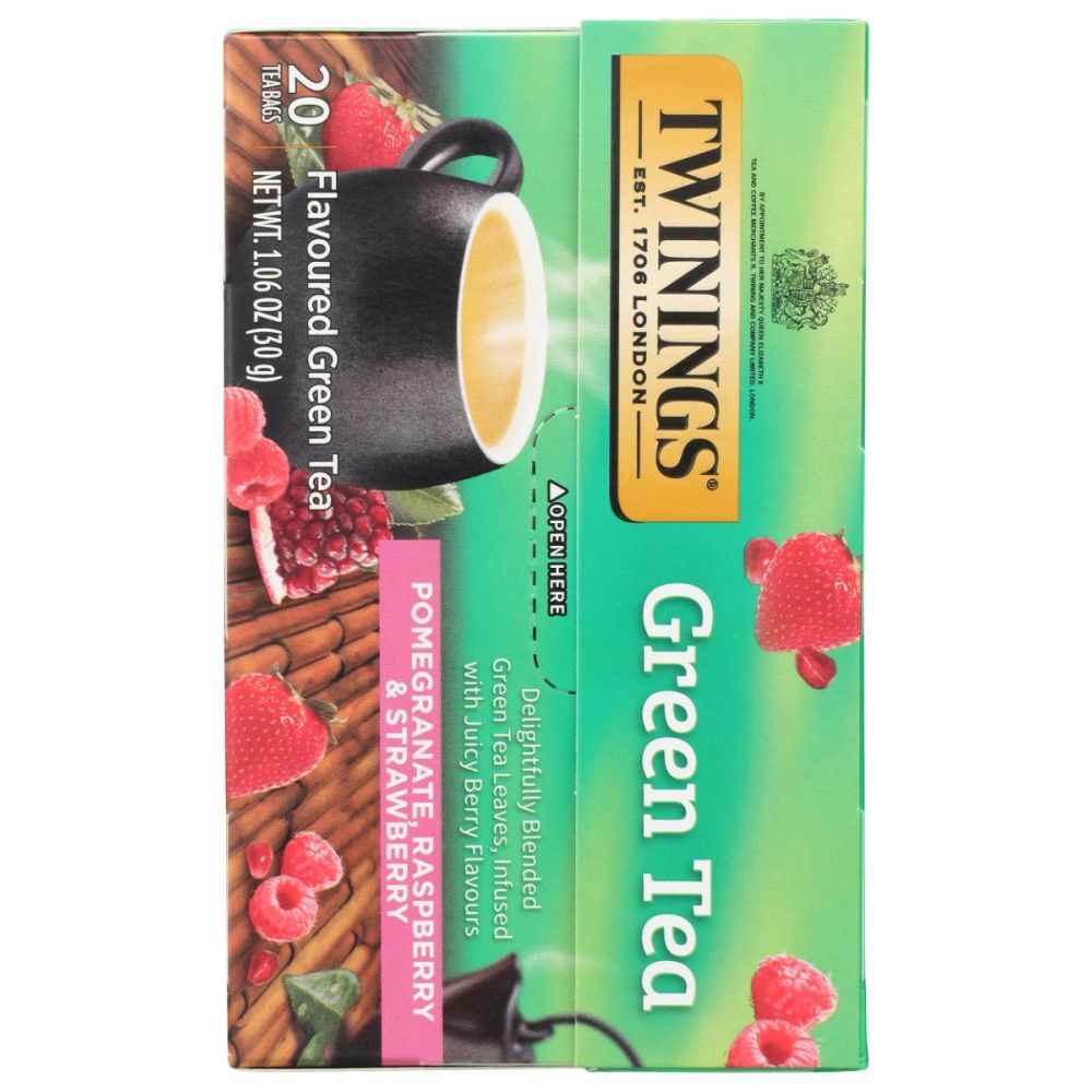 TWININGS OF LONDON: Green Tea Pomegranate Raspberry & Strawberry, 20 Tea Bags, 1.06 Oz