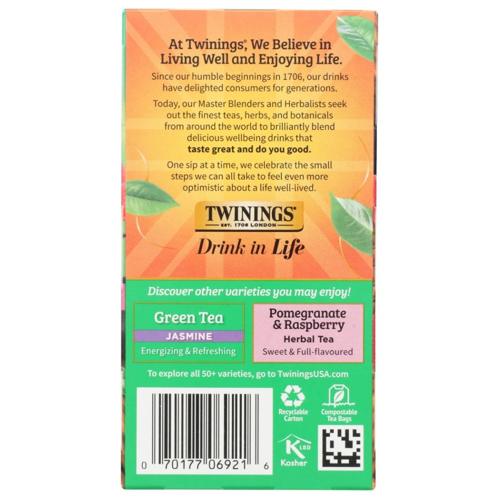 TWININGS OF LONDON: Green Tea Pomegranate Raspberry & Strawberry, 20 Tea Bags, 1.06 Oz