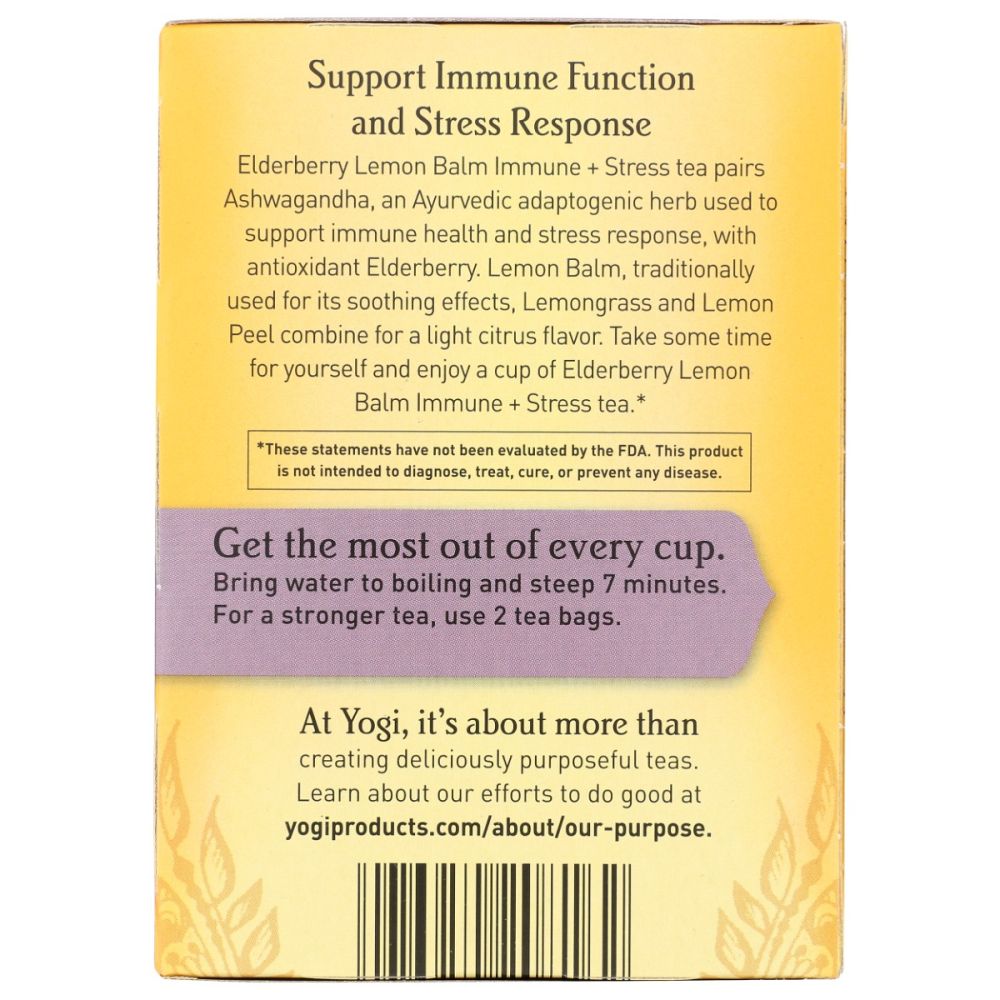 YOGI TEAS: Elderberry Lemon Balm Immune Plus Stress Tea, 16 bg