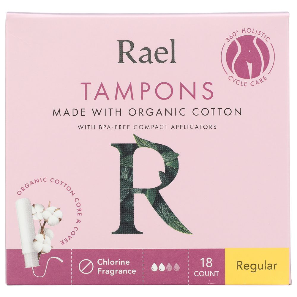 RAEL: Tampons Reg Cotton Org, 18 ea