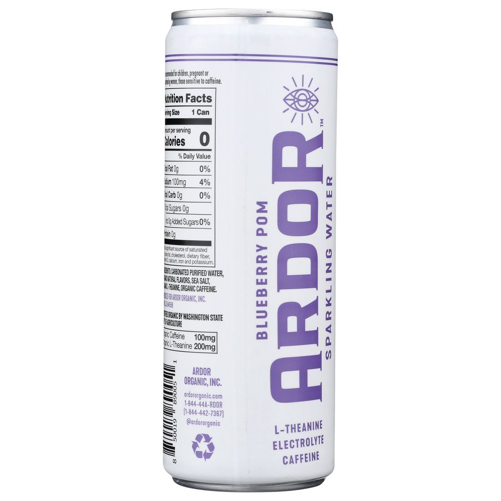 ARDOR ORGANIC INC: Blueberry Pom Sparkling Water, 12 fo