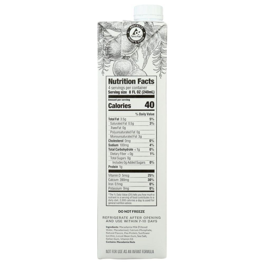 MILKADAMIA: Unsweetened Macadamia Milk, 32 fl oz