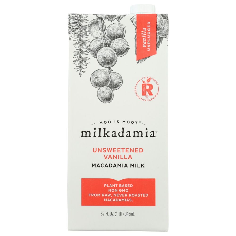 MILKADAMIA: Unsweetened Vanilla Macadamia Milk, 32 fl oz