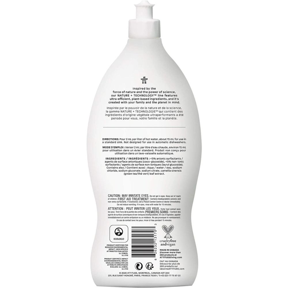 ATTITUDE: Unscented Dishwashing Liquid Detergent, 23.7 fo