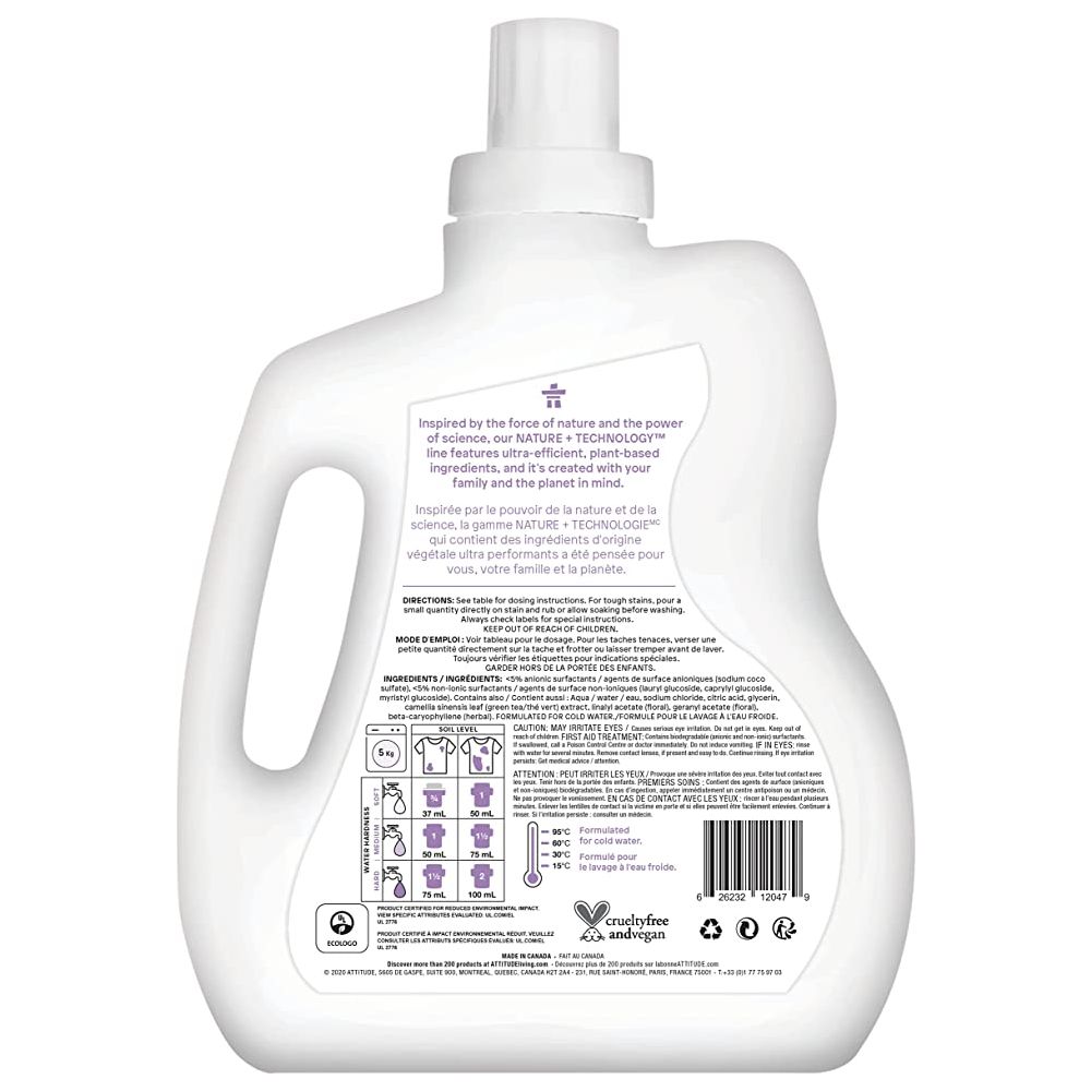 ATTITUDE: Lavender 40 Loads Laundry Detergent, 67.6 fo