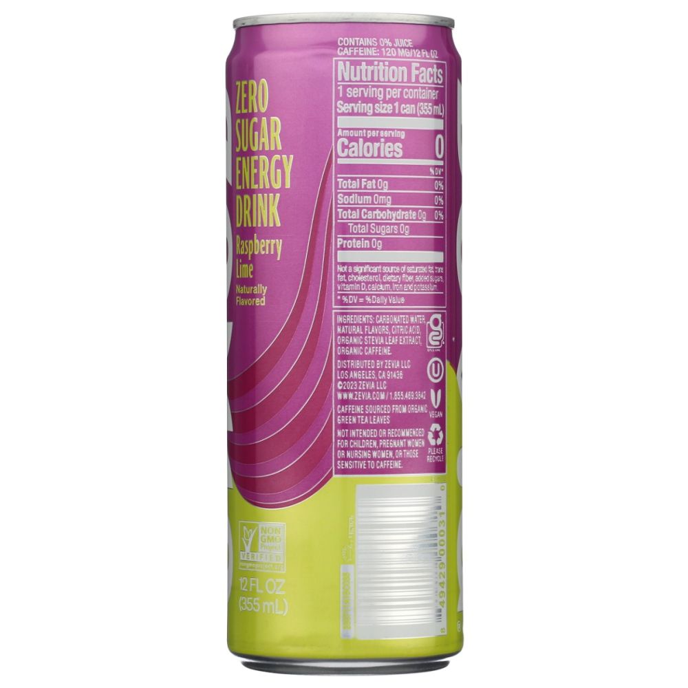 ZEVIA: Raspberry Lime Energy Drink, 12 fo