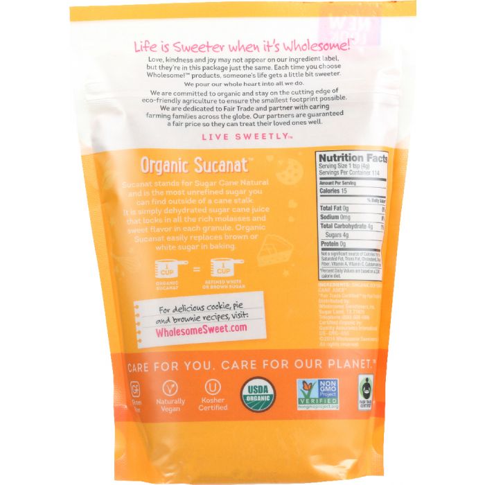 WHOLESOME: Sucanat Organic Whole Cane Sugar, 16 oz