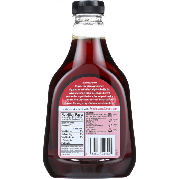 WHOLESOME SWEETENERS: Organic Raw Blue Agave, 44 oz