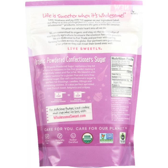 WHOLESOME SWEETENERS: Organic Powdered Sugar, 16 oz