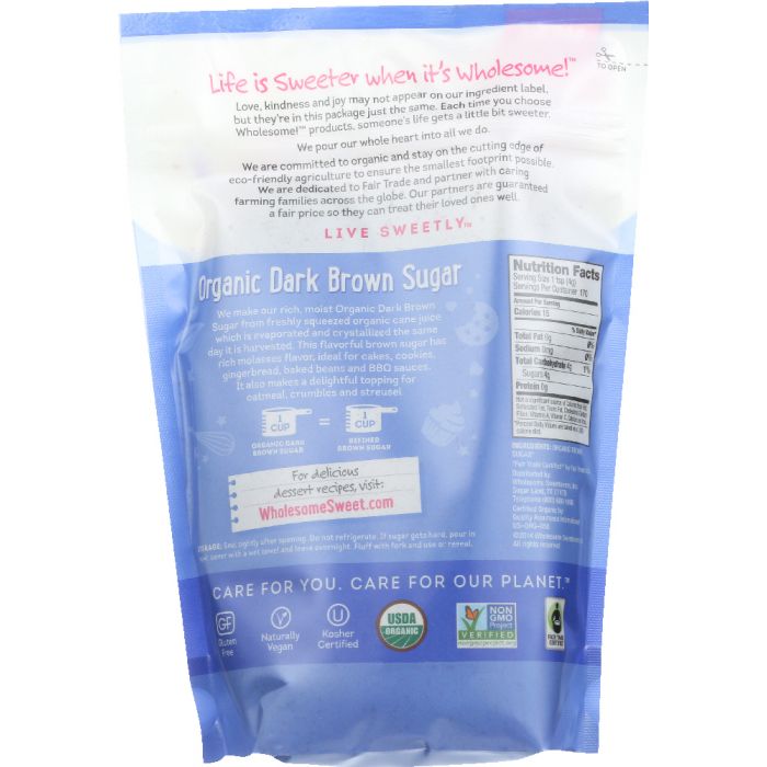 WHOLESOME SWEETENERS: Organic Dark Brown Sugar, 24 oz