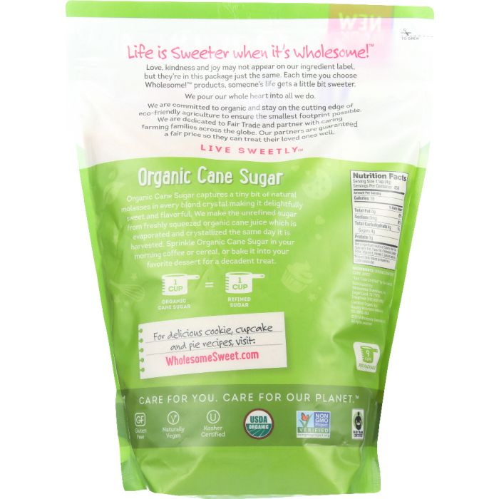 WHOLESOME SWEETENERS: Organic Cane Sugar, 64 Oz