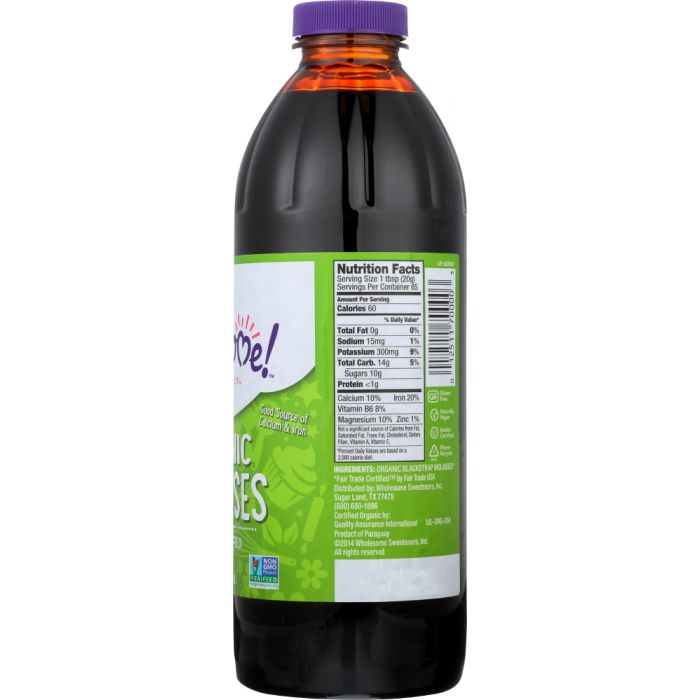 WHOLESOME SWEETENERS: Organic Molasses Unsulphured, 32 oz