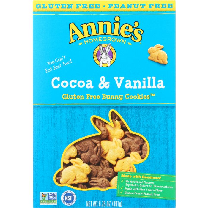 ANNIE'S HOMEGROWN: Bunny Cookies Gluten Free Cocoa and Vanilla, 6.75 oz