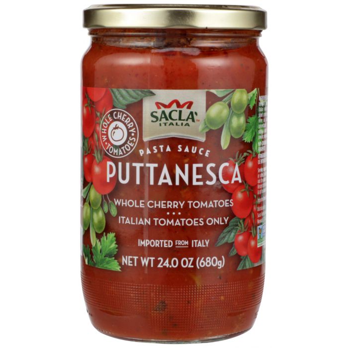 SACLA: Whole Cherry Tomatoes Puttanesca Pasta Sauce, 24 oz