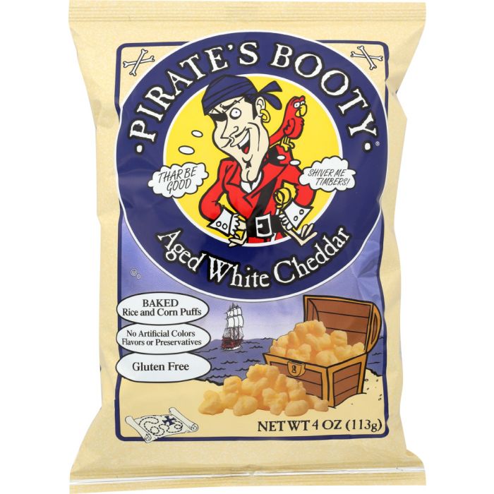 PIRATE'S BOOTY: Baked Rice and Corn Puffs Aged White Cheddar, 4 oz