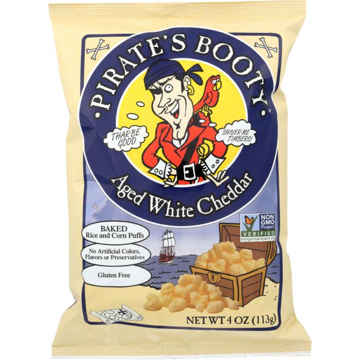 PIRATE'S BOOTY: Baked Rice and Corn Puffs Aged White Cheddar, 4 oz