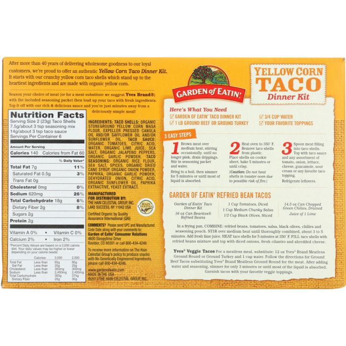 GARDEN OF EATIN: Taco Dinner Kit Yellow Organic, 9.4 oz