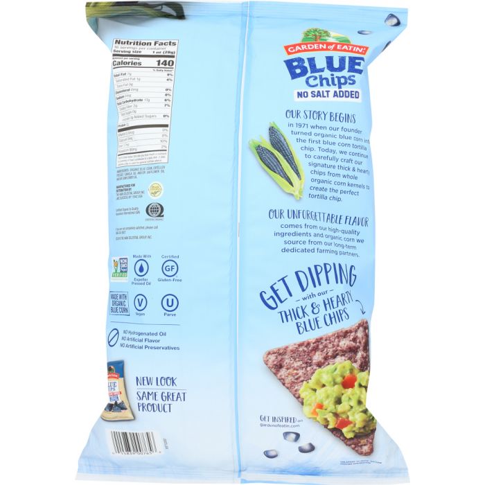 GARDEN OF EATIN: Blue Corn Chips No Salt Added, 16 oz