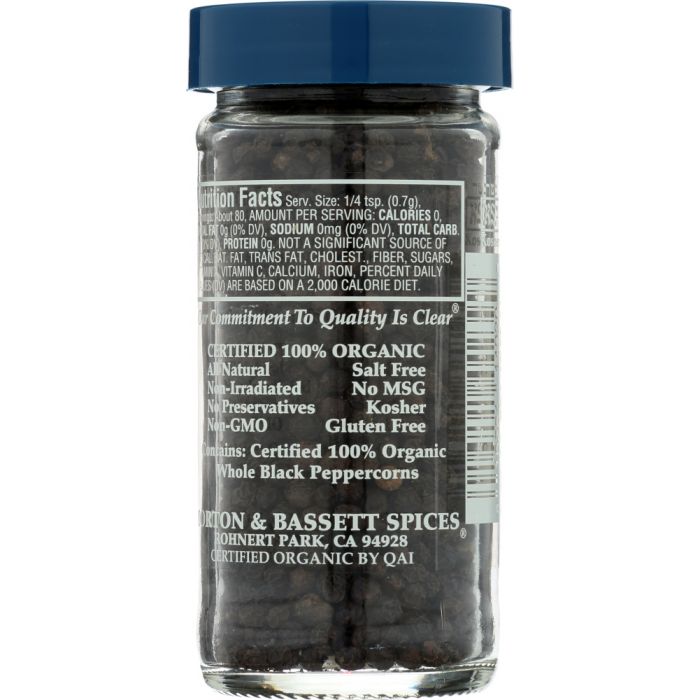 MORTON & BASSETT: Organic Whole Black Peppercorns, 2 oz