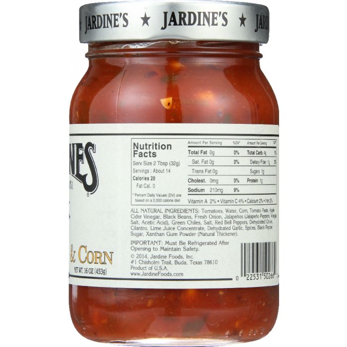 JARDINES: Black Bean & Corn Salsa Medium, 16 oz