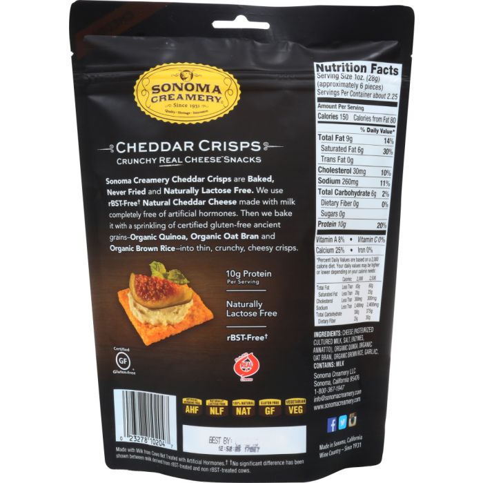 SONOMA CREAMERY: Cheddar Crisps, 2.25 oz