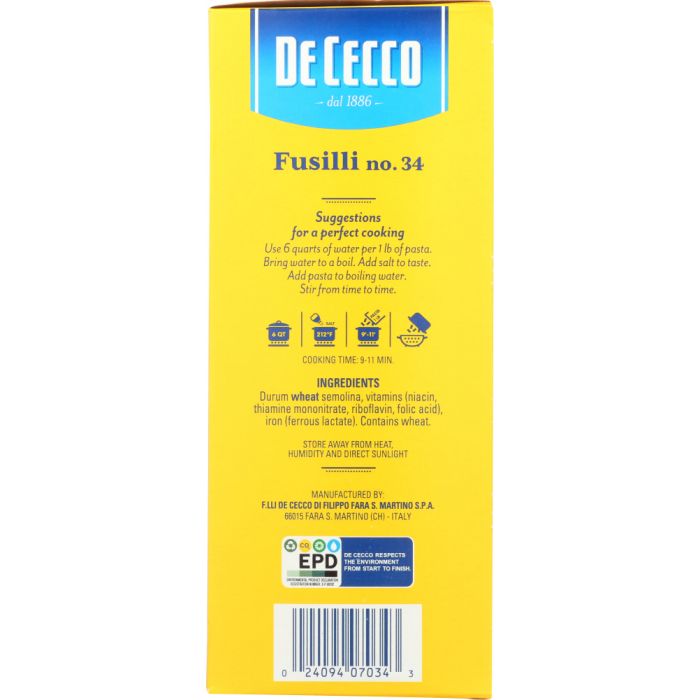 DE CECCO: Fusilli Pasta No. 34 Pasta, 16 oz