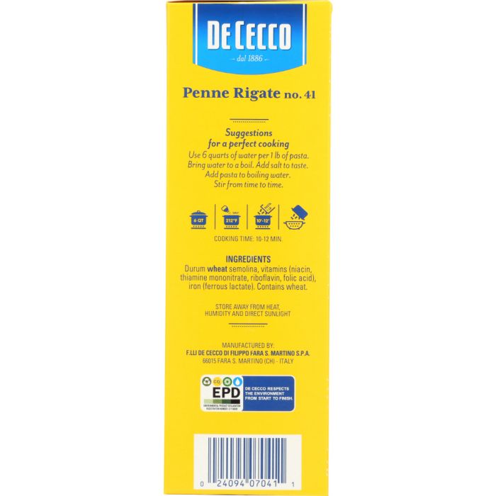 DE CECCO: #41 Penne Rigate Pasta, 16 oz