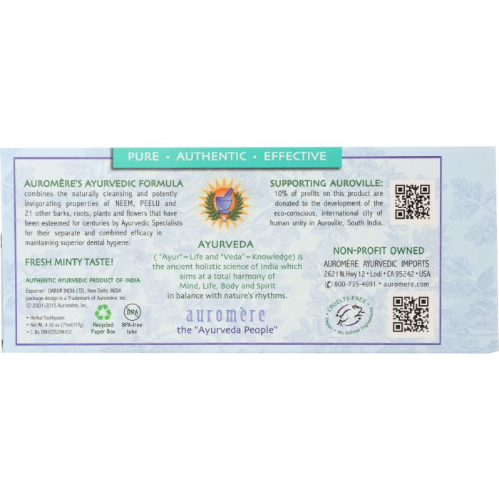 AUROMERE: Ayurvedic Herbal Toothpaste Fresh Mint, 4.16 oz