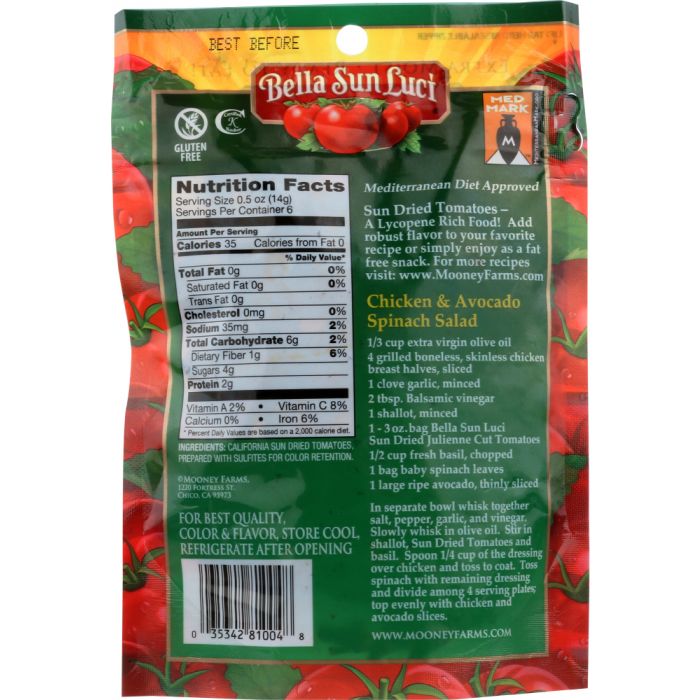 BELLA SUN LUCI: Sundried Tomato Julienne Cut, 3 oz