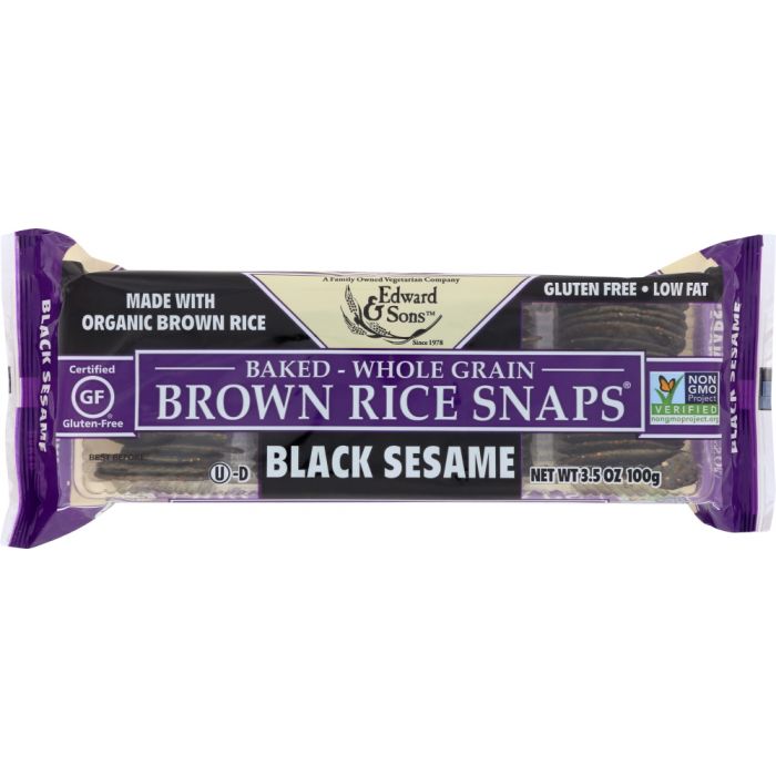 EDWARD & SONS: Baked Brown Rice Snaps Black Sesame, 3.5 oz