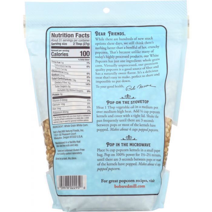 BOBS RED MILL: Whole Kernel Popcorn White, 30 oz