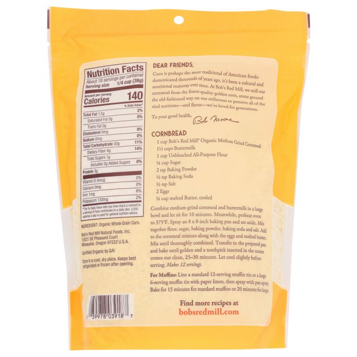 BOB'S RED MILL: Organic Medium Grind Cornmeal, 24 oz