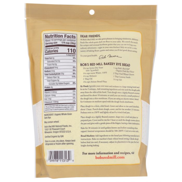 BOB'S RED MILL: Organic Dark Rye Flour, 20 oz