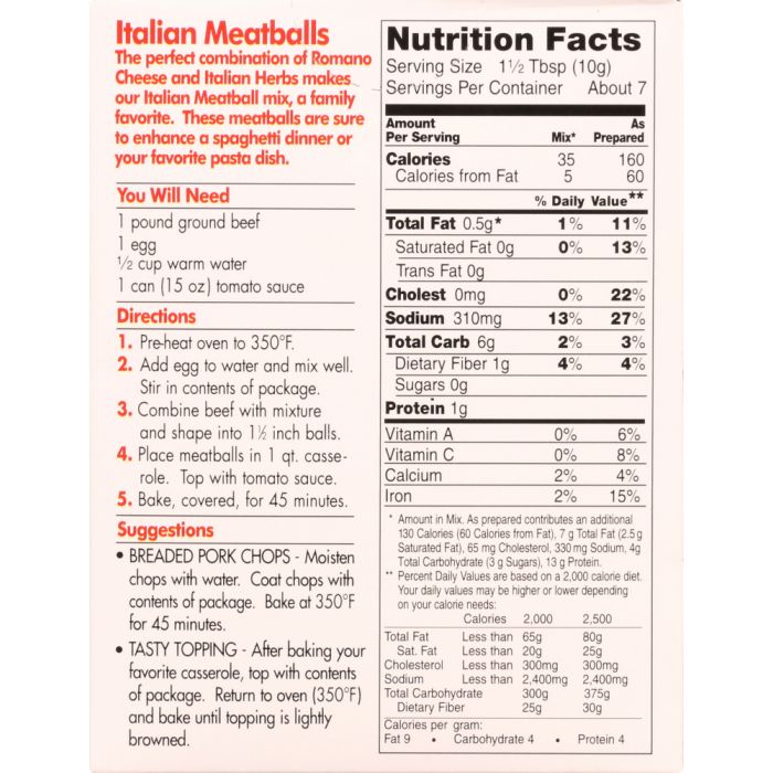 TEMPO: Mix Seasoning Meatball Italian, 2.75 oz