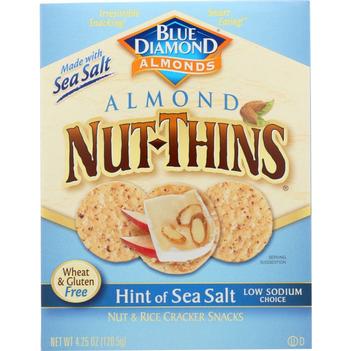 BLUE DIAMOND: Almond Nut-Thins Nut & Rice Cracker Snacks Hint of Sea Salt, 4.25 oz