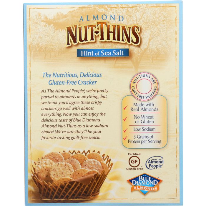 BLUE DIAMOND: Almond Nut-Thins Nut & Rice Cracker Snacks Hint of Sea Salt, 4.25 oz