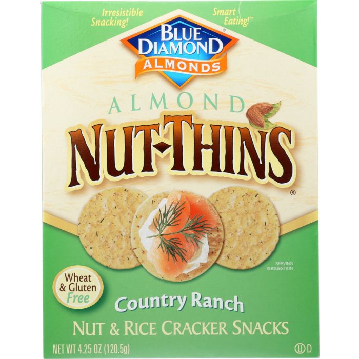 BLUE DIAMOND: Almond Nut-Thins Nut And Rice Cracker Snacks Country Ranch, 4.25 oz