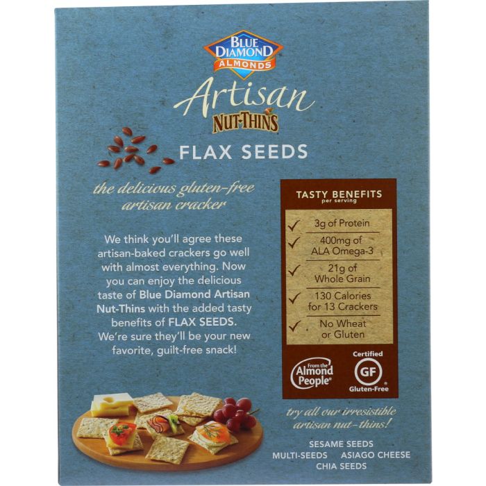 BLUE DIAMOND: Nut Thins Artisan With Almonds & Flax, Wheat & Gluten Free, 4.25 oz