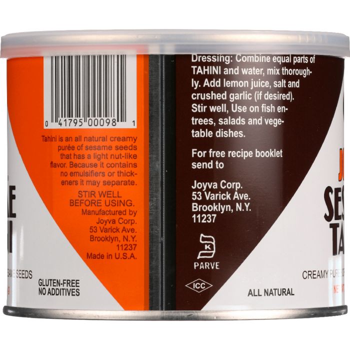 JOYVA: Sesame Tahini Creamy Puree Of Sesame Seeds, 15 oz