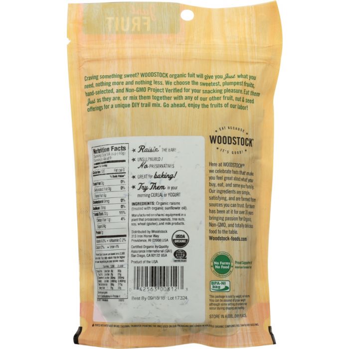 WOODSTOCK: Raisins Thompson Organic, 13 oz