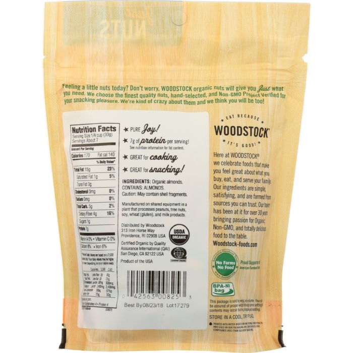 WOODSTOCK: Almonds Raw Organic, 7.5 oz