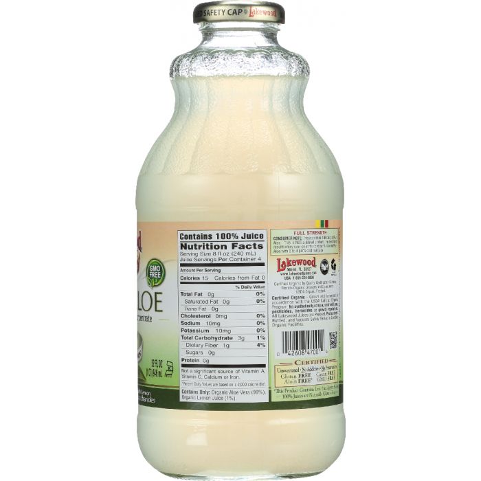 LAKEWOOD ORGANIC: Pure Aloe Inner Fillet Juice with Lemon, 32 Oz