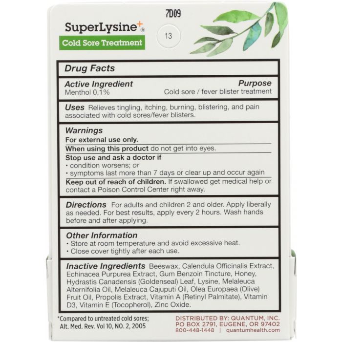 QUANTUM HEALTH: Super Lysine + Cold Sore Treatment, 0.25 oz