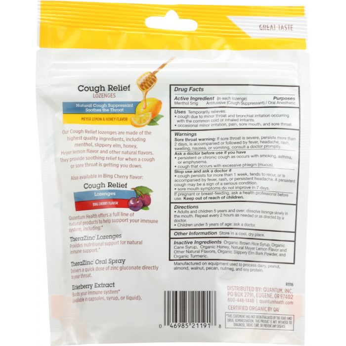 QUANTUM: Lozenges Cough Relief Lemon and Honey Organic, 18 ea