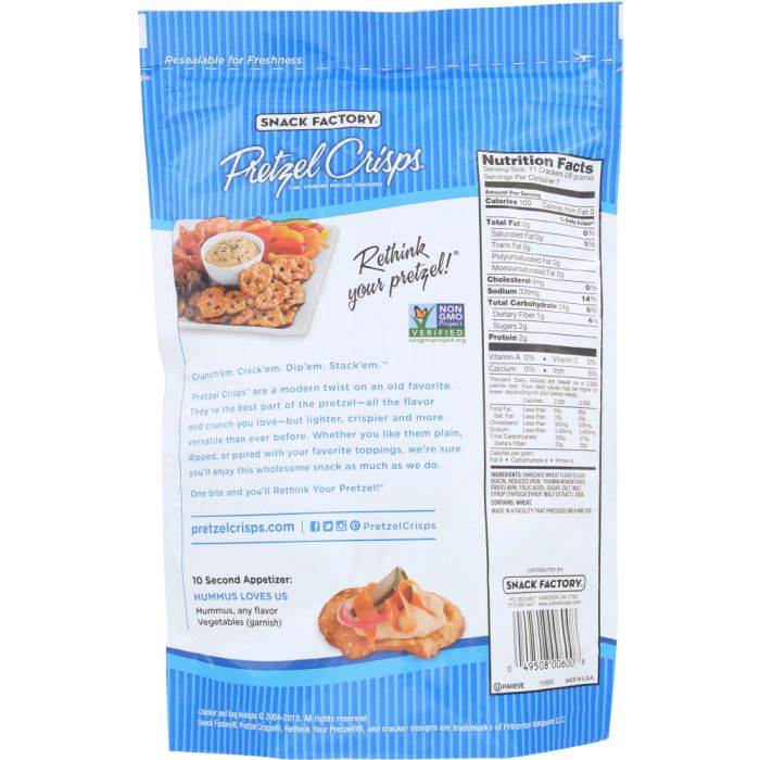 SNACK FACTORY: Pretzel Crisps Deli Style Original, 7.2 oz