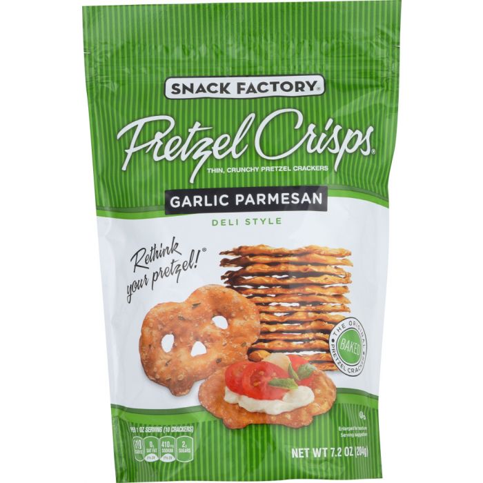 SNACK FACTORY: Pretzel Crisps Deli Style Garlic Parmesan, 7.2 oz