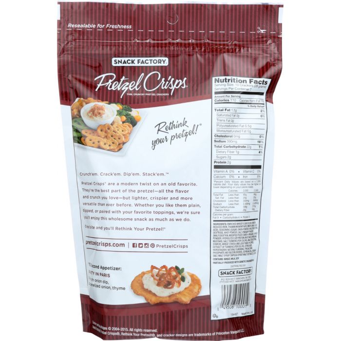 SNACK FACTORY: Pretzel Crisps Deli Style Honey Mustard & Onion, 7.2 oz