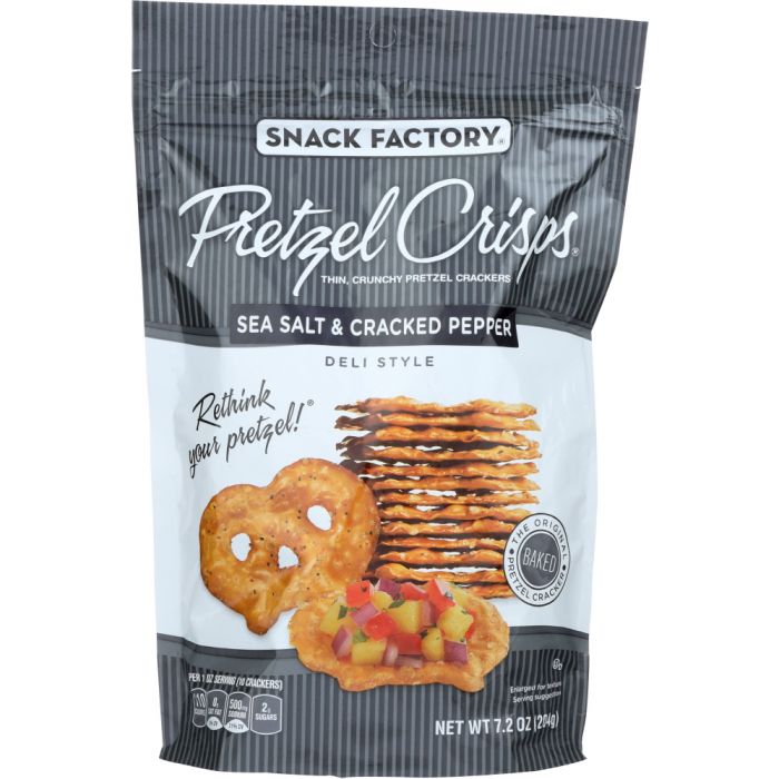 SNACK FACTORY: Pretzel Crisps Deli Style Sea Salt & Cracked Pepper, 7.2 oz