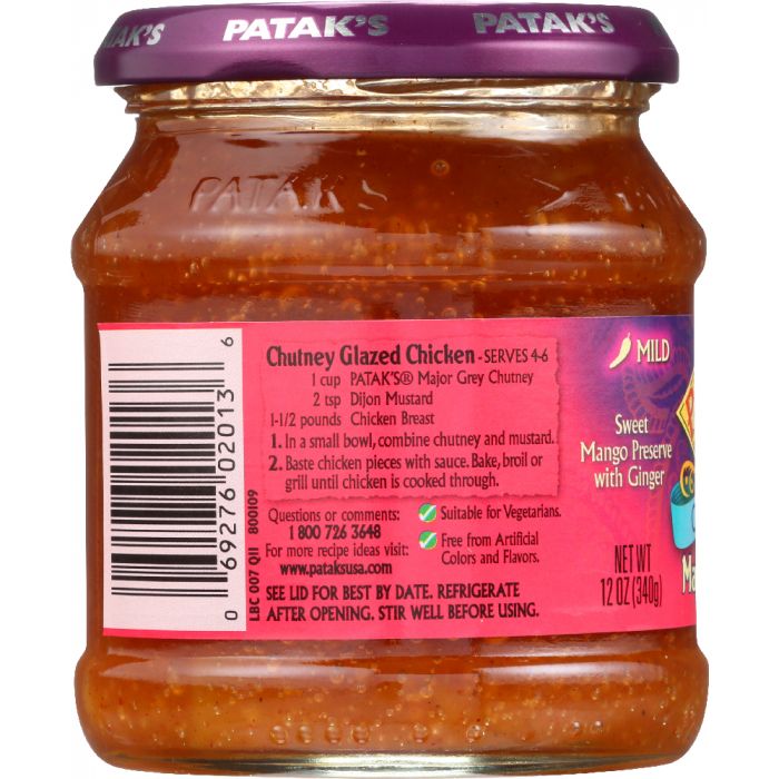 PATAK'S:  Major Grey Chutney Mango Preserve with Ginger, 12 oz