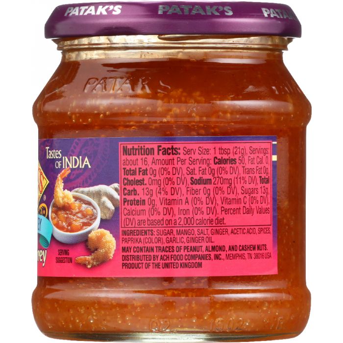 PATAK'S:  Major Grey Chutney Mango Preserve with Ginger, 12 oz